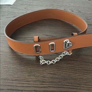 Ralph Lauren Tan Leather Belt with Silver Chain Detail NWOT